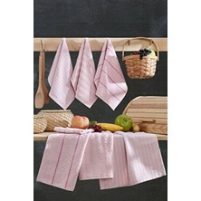 Casnack Seher 30x50 cm Pembe Çizgili Pamuk Mutfak ve El&Yüz Havlu Seti 6 Parça