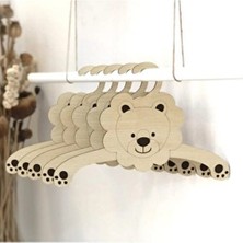 Bebek Elbise Askısı Ahşap Kıyafet Askısı Aslan Bebek Kıyafet Askısı 6'lı Set