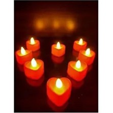 Kalpli LED Mum 24 Adet Ledli El Gülü Pilli Kalp Desenli Aşk LED Mumları