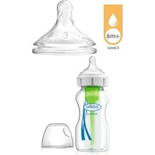 Yeni Geniş Ağız Gaz Yapmayan Cam Biberon 270 ml + Level 3 Biberon Emziği Set