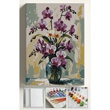 Sayılarla Boyama Çerçeveli Hobi Seti Numaralı Tuval Fırça Boya Dahil Kasnaklı Pembe Orkide 40X50 cm