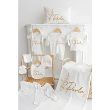 Bebewini Isime %100 Pamuk Yaprak Baskılı 11'li Organik Bebek Hastane Çıkışı Unisex Özel Olay için