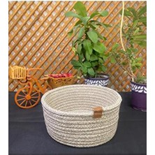 Moda Cardin Jüt Hasır El Dokuma Gri Çok Amaçlı Sepet Makyaj Banyo ve Mutfak Organizeri