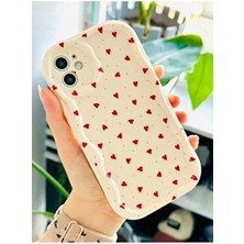 Iphone 11 Uyumlu Kenarı Dalgalı Minik Kırmızı Kalpler Baskı  Tasarımlı Yumuşak Silikon Kılıf