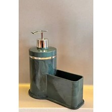 Makri Home Gümüş Detaylı Süngerlikli Sıvı Sabunluk Yeşil Renkli Plastik Malzeme ile Şık Tasarım Mutfak ve Banyo İçin