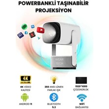 K2 Bataryalı Taşınabilir Projeksiyon Cihazı Ultra Hd Android Ev Projektörü Wifi,bluetooth,hdmı