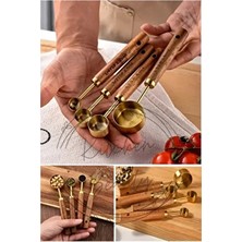 4 Adet Gold Paslanmaz Çelik Ahşap Saplı Ölçü Kaşığı Seti Ölçü Kabı 1.25ML 2.5ml 5ml 15ML