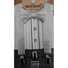 Nekibuki Papyon ve Askı Takımı Gümüş Renk Dokuma Kumaş