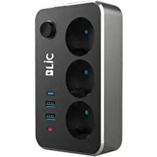 Blic Termal Akım Korumalı Isıya Dayanıklı 3'lü Priz 2 mt 2xusb 1xtype C Ftr-02