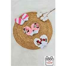 Lumos Trade Kız Bebek Yenidoğan Organik Pamuklu Penye Eldiven Seti 3 Çift - Minnie Desenli