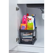 Origa 2 Katlı Siyah Düzenleyici Sürgülü Banyo Rafı Plastik Malzemeden Şık Tasarım ve Çok Amaçlı Kullanım