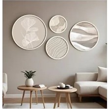 Huhuli HUHU295 Ahşap Çerçeveli 4'lü Yuvarlak Tablo Seti Modern Tema 45 x 45 cm Çok Renkli Malzeme