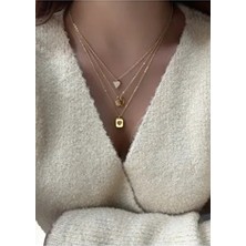 Kadınlar İçin 3lü Kalp Charm Kolye Kombin Pembe Maden Renkli Özel Tasarım