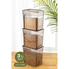 Vienev 3'lü Set 5,5 Litre Antrasit Plastik Erzak Saklama Kabı Darbelere Dayanıklı Kullanım Kolaylığı