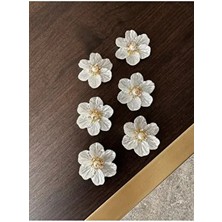 6 Adet Sedef Yapraklı Taşlı Gold Broş