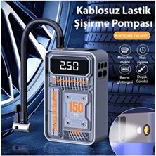 Araba Yüksek Güçlü Elektrikli Kablosuz Lastik Hava Pompası, 150 Psi Taşınabilir, Grı