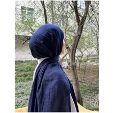 Shalby Koyu Lacivert Pamuk Crash Şal Kadın Düz Desenli 75 x 185 cm Rahat Kullanım İçin