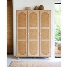 Bali Bohem 3 Kapaklı Gardırop – Jüt Kumaş Mdf Kapaklı Elbise Dolabı | Meşe Renk –