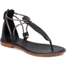 Tergan  Siyah Hakiki Deri Kadın Sandalet - K24Y1SN67415-A23