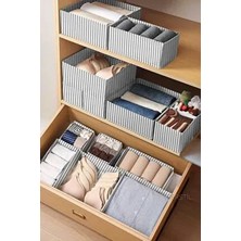 6'lı Çekmece Dolap Içi Düzenleyici Kutu Set - Gri Çizgili
