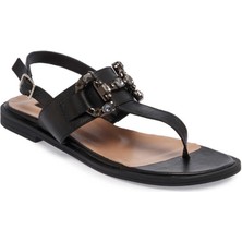 Tergan  Siyah Hakiki Deri Kadın Sandalet - K24Y1SN67409-A23