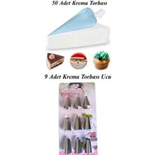 2 Li Set 9 Lu Krema Torbası Ucu + 50 Adet Krema Sıkma Poşeti Krem Şanti Sıkma Torbası Pasta Süsleme