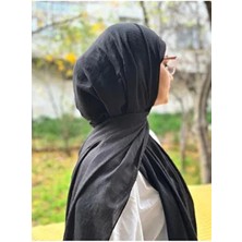 Shalby Siyah Pamuk Crash Şal Kadın Düz Desenli 75 x 185 cm Rahat Kullanım İçin