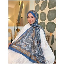 Mira İpek Etnik Desen Pamuk Şal Mavi PS22