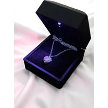 Işıklı Kutuda Çelik Pembe Kalpli Parlak Ciddi Ilişki Kolyesi Kararmaz Sevgiliye Hediye