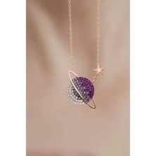 Bilsen Store 925 Ayar Gümüş Zincirli Rose Kaplama Kızıl Renk Geçişli Gezegen Gümüş Kolye