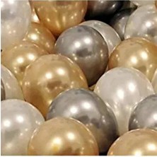 Aşkın Parti Evi 30 Adet Metalik Sedefli Gold-Gümüş Gri-Beyaz Helyumla Uçan Balon