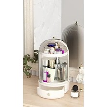 Glow Vitrin 360 Döner Standlı Çekmeceli Raflı Hazneli Makyaj Kozmetik Organizer