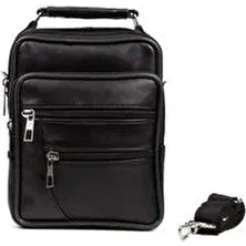 Newish Erkek Siyah Hakiki Deri Çapraz Uzun Askılı El ve Omuz Çantası - new100