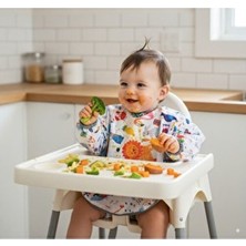 Yorni Jungle Uzun Kollu Çocuk Faaliyet Mama Önlüğü Sıvı Geçirmez Cepli Gri 2-4 Yaş Makinede Yıkanabilir