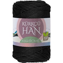 Kürkçü Han Premium Makrome İpi Siyah 3mm %85 Rejenere Pamuk Yumuşak Dokulu 200GR