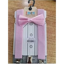 Nekibuki Pembe 1-9 Yaş Erkek Çocuk Pantolon Askı Papyon Seti Dayanıklı Tekstil Malzemesi