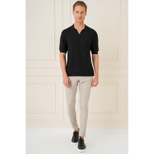 Efor Erkek Slim Fit Polo Yaka Kısa Kol %100 Pamuk Siyah Triko Tr 868