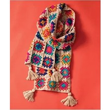 El Örgüsü Kadın Atkı Tığ Işi Motif Patchwork Kış Sezonu Renkli Desenli