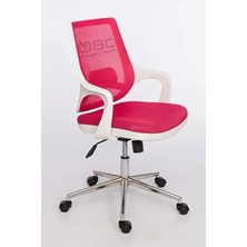 Lenora Beyaz Kollu Çalışma Sandalyesi Ofis Koltuğu - Pembe
