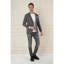 Efor Erkek Slim Fit Torba Cep Esnek Spandex Karışımlı Düz Koyu Haki Blazer Ceket C 696