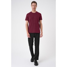 Comfort Fit Bisiklet Yaka Esnek Pamuk Casuel Bordo Tişört Ts 885