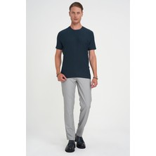 Comfort Fit Bisiklet Yaka Gofre Kısa Kol Petrol Mavisi Tişört Ts 911