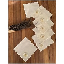 6 Adet Papatya Broşlu Kubbeli Kahve Yanı Kokteyl Sunum Peçetesi