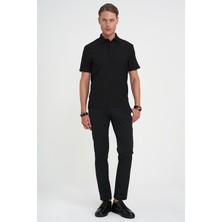 Slim Fit Polo Yaka Modal Fitilli Kısa Kol Siyah Tişört Ts 904