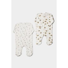 Bebewini Arılı %pamuk 2 Li Patikli Bebek Tulum Kısa Kol Çiçekli Desen ile Şık ve Rahat