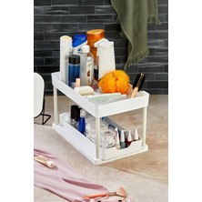 Origa Beyaz 2 Katlı Sürgülü Çekmece Banyo Rafı Plastik Malzemeden Modern Tasarım Özellikli