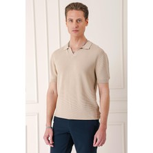 Efor Erkek Slim Fit Polo Yaka Kısa Kol %100 Pamuk Bej Triko Tr 868