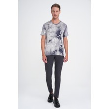 Comfort Fit Bisiklet Yaka Batik Desen Kısa Kol Lacivert Tişört Ts 914