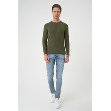 Efor Erkek Slim Fit Fitilli Dokuma Pamuklu Uzun Kollu Haki Tişört TS 887