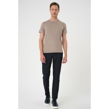 Efor Erkek Slim Fit Bisiklet Yaka Esnek Pamuklu Düz Vizon Tişört TS 823